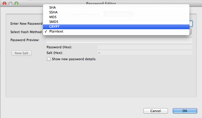 Password hash method selection